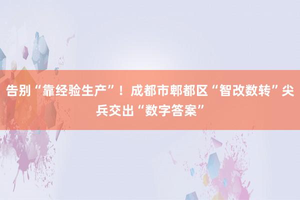 告别“靠经验生产”！成都市郫都区“智改数转”尖兵交出“数字答案”