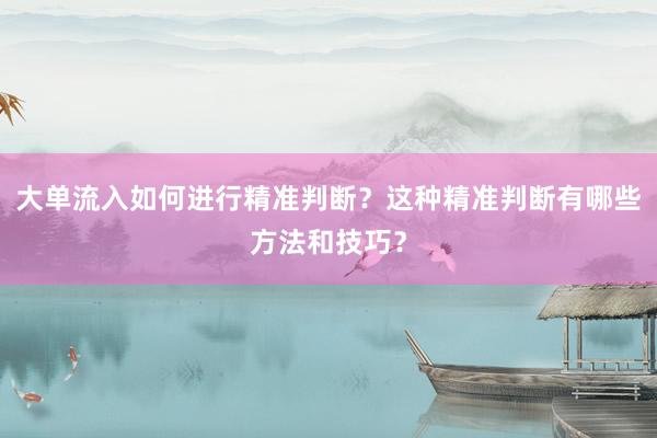 大单流入如何进行精准判断？这种精准判断有哪些方法和技巧？