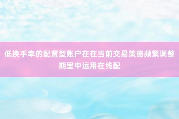 低换手率的配置型账户在在当前交易策略频繁调整期里中运用在线配