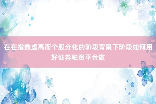 在在指数虚高而个股分化的阶段背景下阶段如何用好证券融资平台做