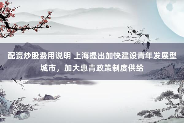配资炒股费用说明 上海提出加快建设青年发展型城市，加大惠青政策制度供给