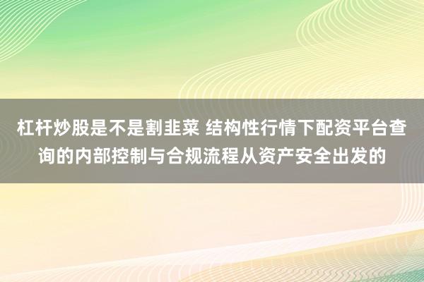 杠杆炒股是不是割韭菜 结构性行情下配资平台查询的内部控制与合规流程从资产安全出发的