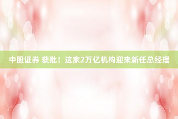 中股证券 获批！这家2万亿机构迎来新任总经理