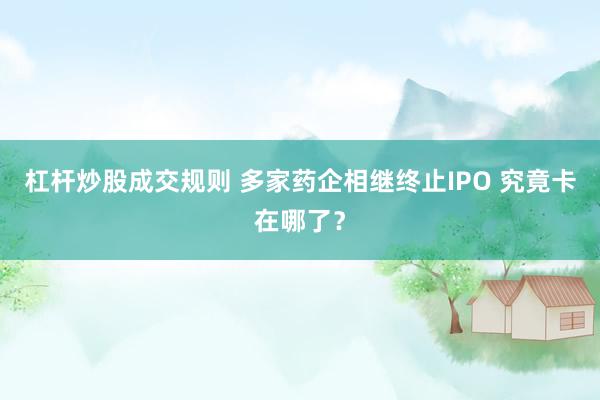 杠杆炒股成交规则 多家药企相继终止IPO 究竟卡在哪了？